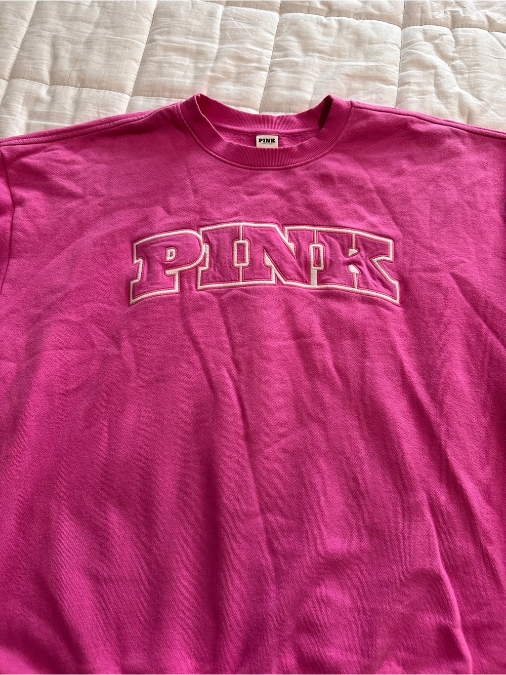 PINK Victoria's Secret Men's Crewneck Sweatshirt in Hot Pink - Logo Front